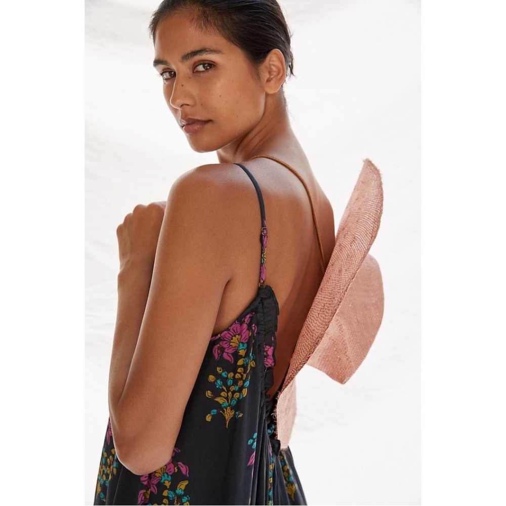 SOLD Anthropologie Flounced Maxi Lounge Dress Black Motif Floral - Picture 4 of 15